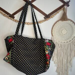 Vera Bradley Vintage Black Sunflower Duffle Travel Bag